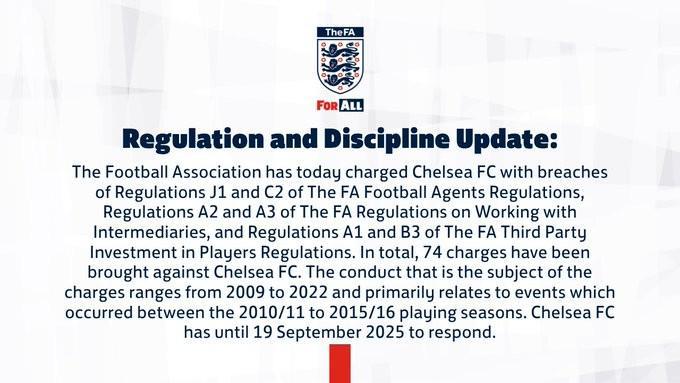 333体育|电竞-官方网站-官方：英足总对切尔西提起74项指控，涉及后者09-22年间行为